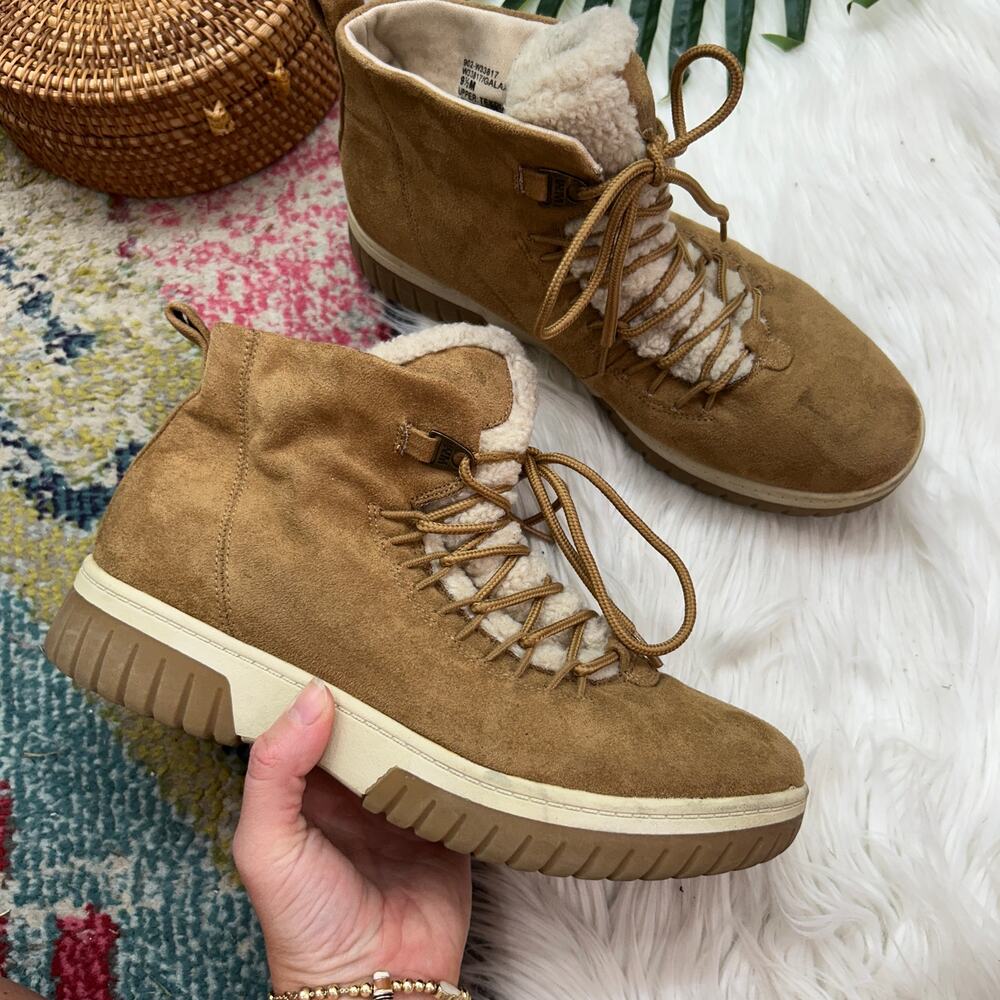 White Mountain Brown Tan Fleece Galaxy Bootie Boot 9.5 Winter Hiking Granola